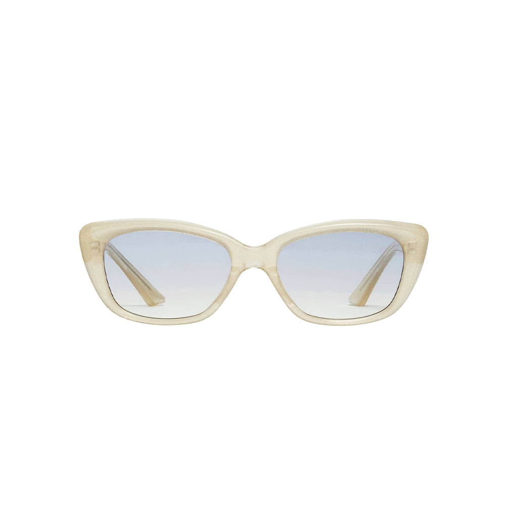 Gentle Monster AMBER GOLD glasses in white, front view